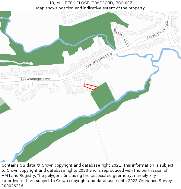 18, MILLBECK CLOSE, BRADFORD, BD8 0EZ: Location map and indicative extent of plot