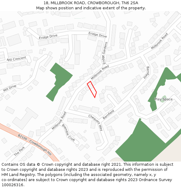 18, MILLBROOK ROAD, CROWBOROUGH, TN6 2SA: Location map and indicative extent of plot