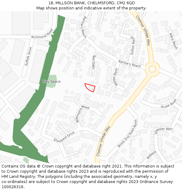 18, MILLSON BANK, CHELMSFORD, CM2 6QD: Location map and indicative extent of plot