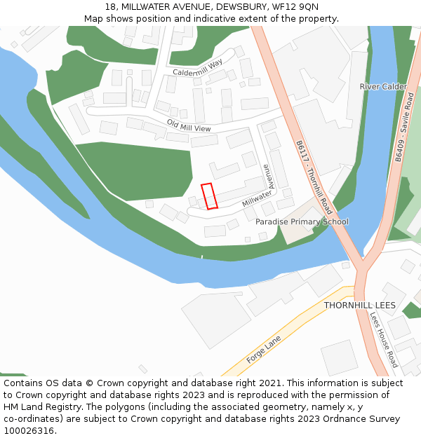 18, MILLWATER AVENUE, DEWSBURY, WF12 9QN: Location map and indicative extent of plot