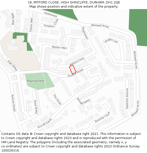 18, MITFORD CLOSE, HIGH SHINCLIFFE, DURHAM, DH1 2QE: Location map and indicative extent of plot