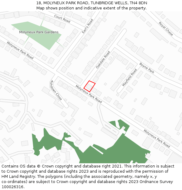 18, MOLYNEUX PARK ROAD, TUNBRIDGE WELLS, TN4 8DN: Location map and indicative extent of plot