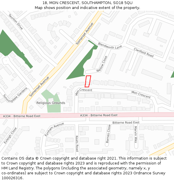 18, MON CRESCENT, SOUTHAMPTON, SO18 5QU: Location map and indicative extent of plot