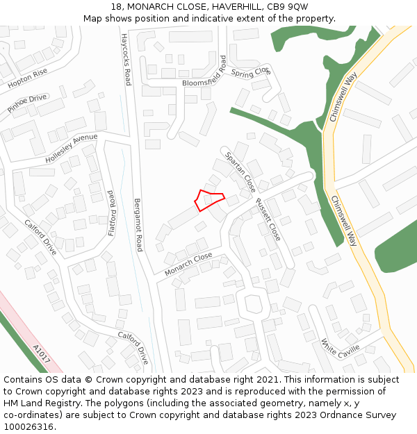 18, MONARCH CLOSE, HAVERHILL, CB9 9QW: Location map and indicative extent of plot