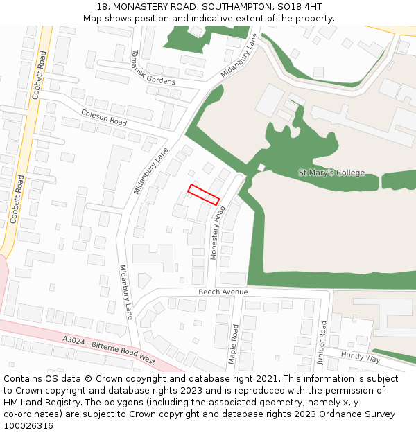 18, MONASTERY ROAD, SOUTHAMPTON, SO18 4HT: Location map and indicative extent of plot
