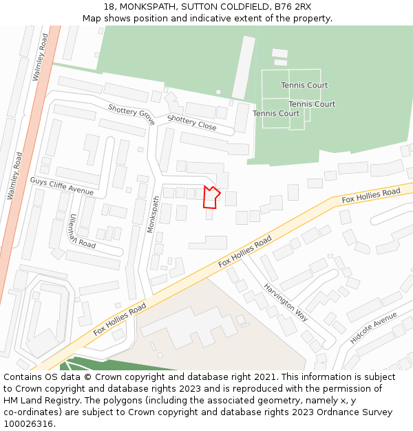 18, MONKSPATH, SUTTON COLDFIELD, B76 2RX: Location map and indicative extent of plot