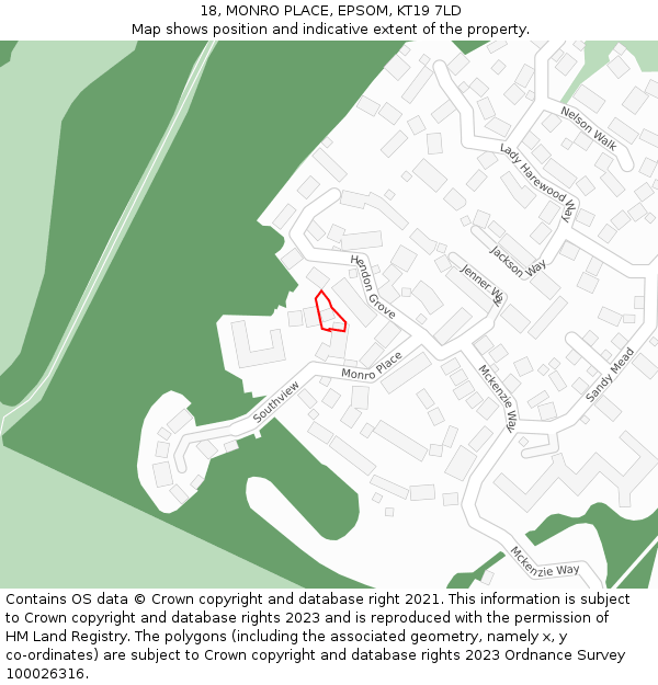 18, MONRO PLACE, EPSOM, KT19 7LD: Location map and indicative extent of plot