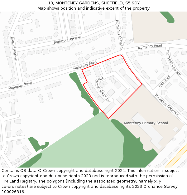 18, MONTENEY GARDENS, SHEFFIELD, S5 9DY: Location map and indicative extent of plot