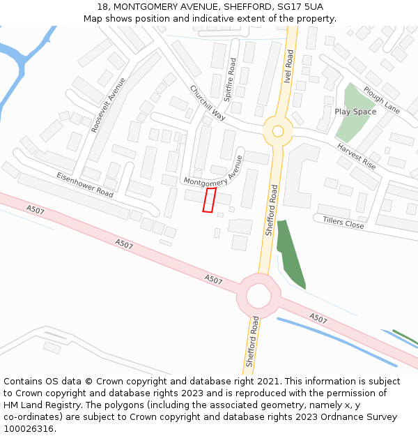 18, MONTGOMERY AVENUE, SHEFFORD, SG17 5UA: Location map and indicative extent of plot