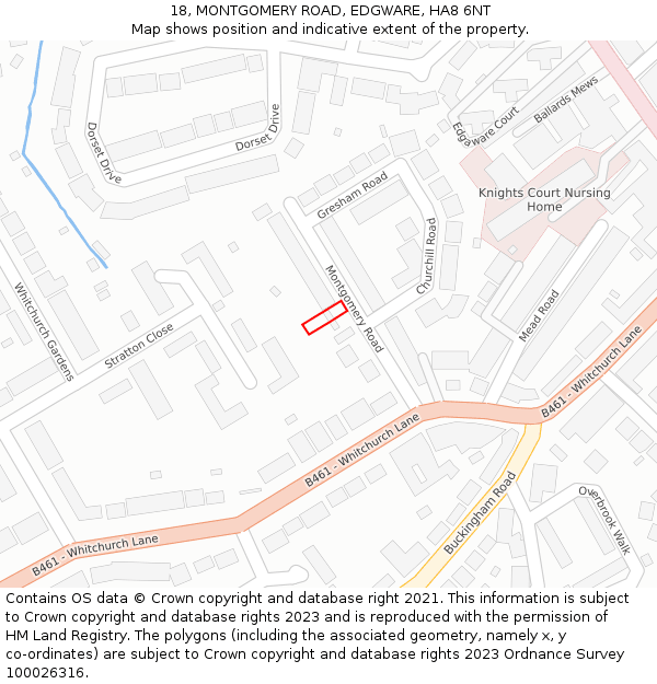18, MONTGOMERY ROAD, EDGWARE, HA8 6NT: Location map and indicative extent of plot