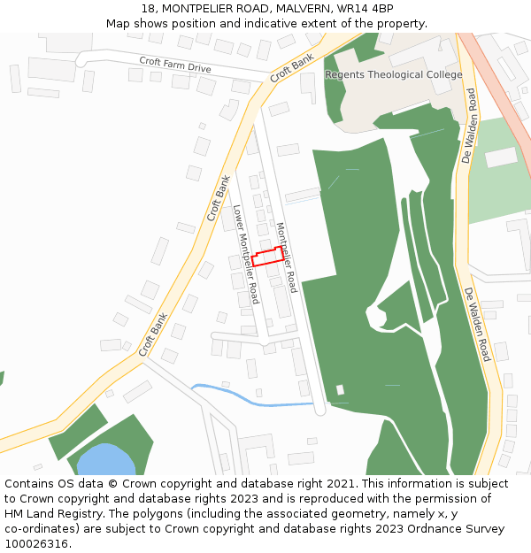 18, MONTPELIER ROAD, MALVERN, WR14 4BP: Location map and indicative extent of plot