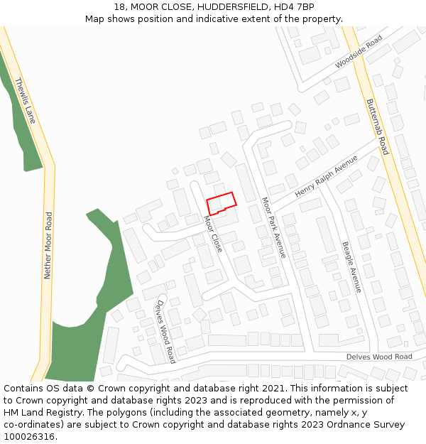 18, MOOR CLOSE, HUDDERSFIELD, HD4 7BP: Location map and indicative extent of plot