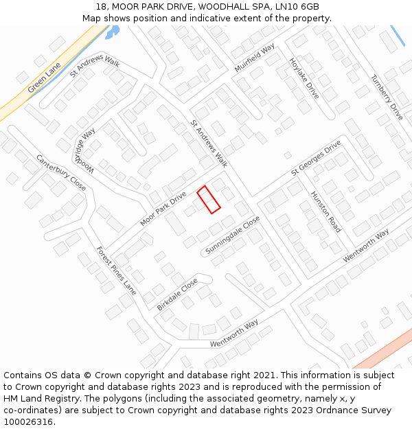 18, MOOR PARK DRIVE, WOODHALL SPA, LN10 6GB: Location map and indicative extent of plot