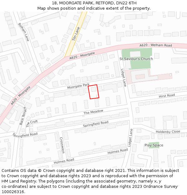 18, MOORGATE PARK, RETFORD, DN22 6TH: Location map and indicative extent of plot