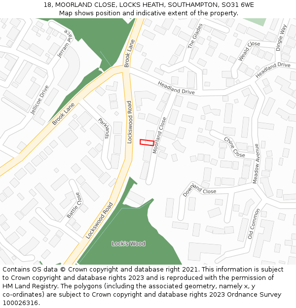 18, MOORLAND CLOSE, LOCKS HEATH, SOUTHAMPTON, SO31 6WE: Location map and indicative extent of plot