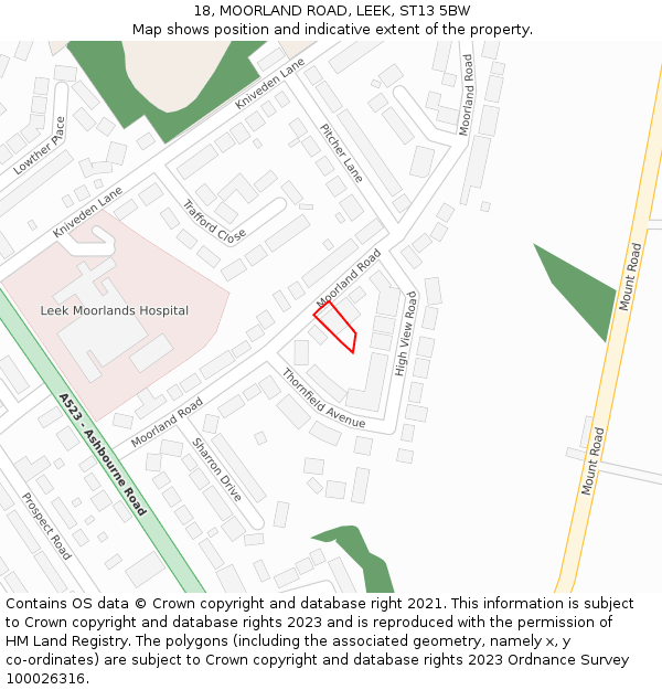 18, MOORLAND ROAD, LEEK, ST13 5BW: Location map and indicative extent of plot