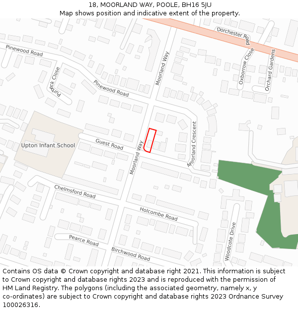 18, MOORLAND WAY, POOLE, BH16 5JU: Location map and indicative extent of plot