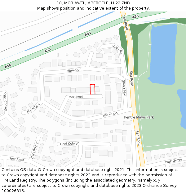 18, MOR AWEL, ABERGELE, LL22 7ND: Location map and indicative extent of plot