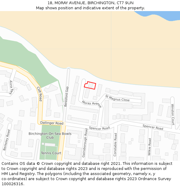 18, MORAY AVENUE, BIRCHINGTON, CT7 9UN: Location map and indicative extent of plot