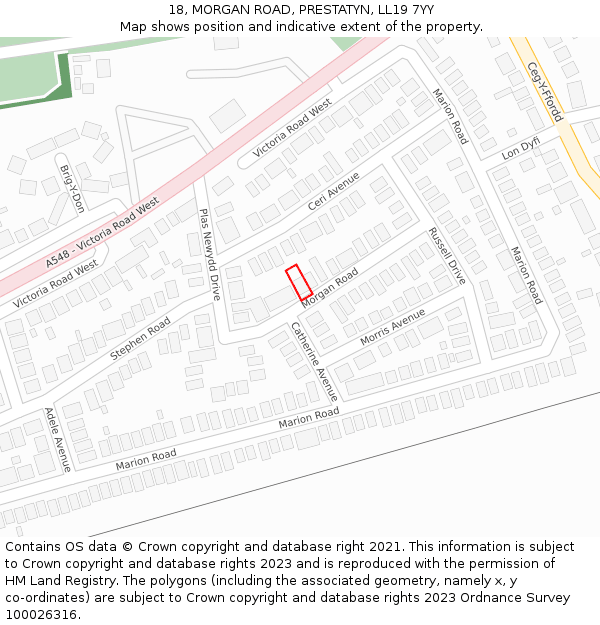 18, MORGAN ROAD, PRESTATYN, LL19 7YY: Location map and indicative extent of plot