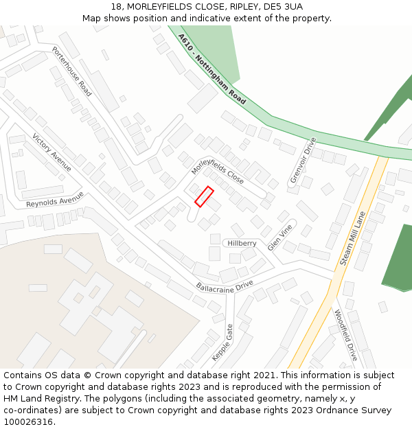 18, MORLEYFIELDS CLOSE, RIPLEY, DE5 3UA: Location map and indicative extent of plot