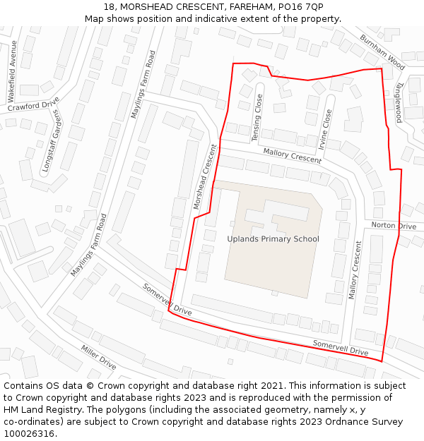 18, MORSHEAD CRESCENT, FAREHAM, PO16 7QP: Location map and indicative extent of plot