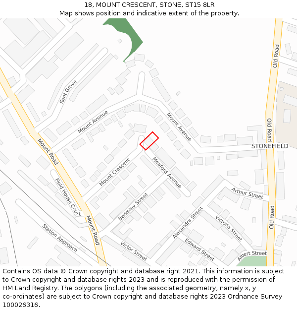 18, MOUNT CRESCENT, STONE, ST15 8LR: Location map and indicative extent of plot