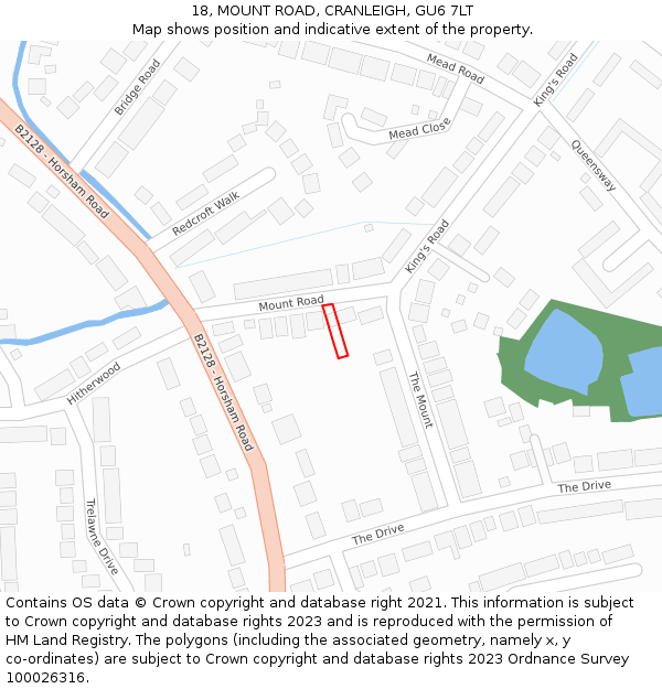 18, MOUNT ROAD, CRANLEIGH, GU6 7LT: Location map and indicative extent of plot