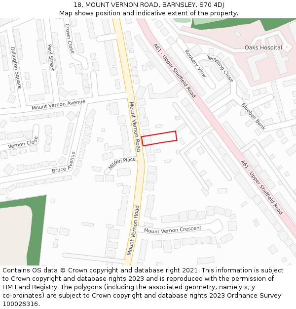 18, MOUNT VERNON ROAD, BARNSLEY, S70 4DJ: Location map and indicative extent of plot