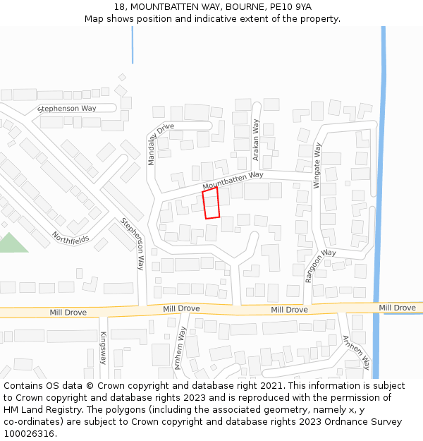 18, MOUNTBATTEN WAY, BOURNE, PE10 9YA: Location map and indicative extent of plot