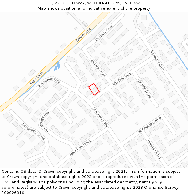 18, MUIRFIELD WAY, WOODHALL SPA, LN10 6WB: Location map and indicative extent of plot