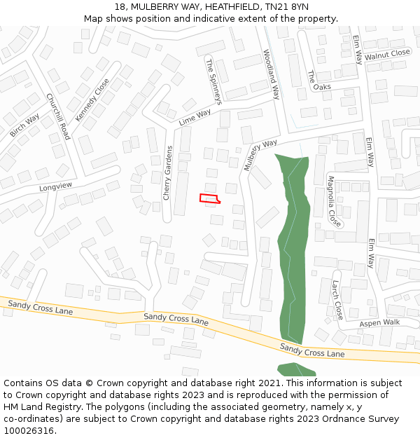 18, MULBERRY WAY, HEATHFIELD, TN21 8YN: Location map and indicative extent of plot