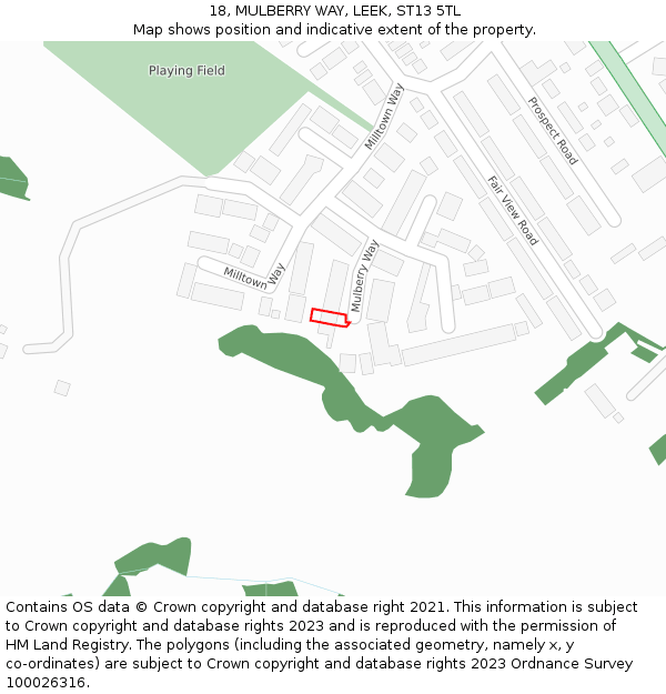 18, MULBERRY WAY, LEEK, ST13 5TL: Location map and indicative extent of plot