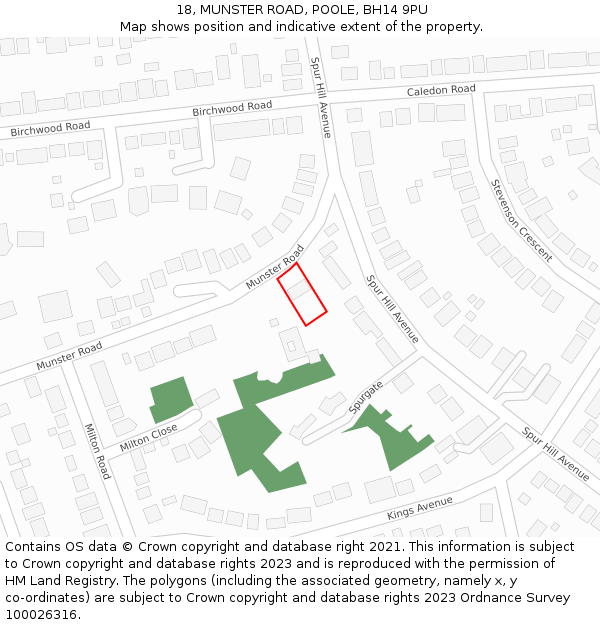 18, MUNSTER ROAD, POOLE, BH14 9PU: Location map and indicative extent of plot