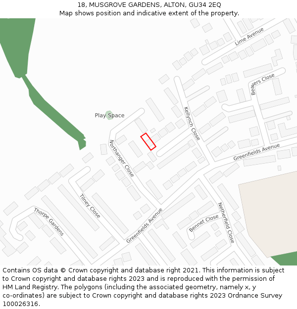 18, MUSGROVE GARDENS, ALTON, GU34 2EQ: Location map and indicative extent of plot
