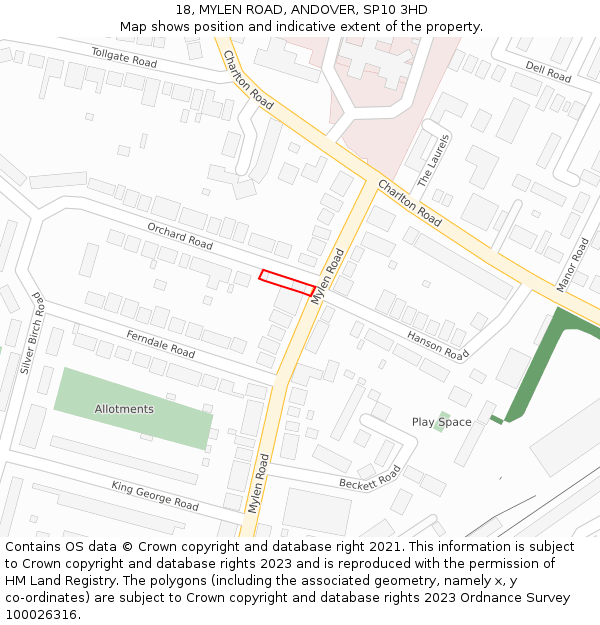 18, MYLEN ROAD, ANDOVER, SP10 3HD: Location map and indicative extent of plot