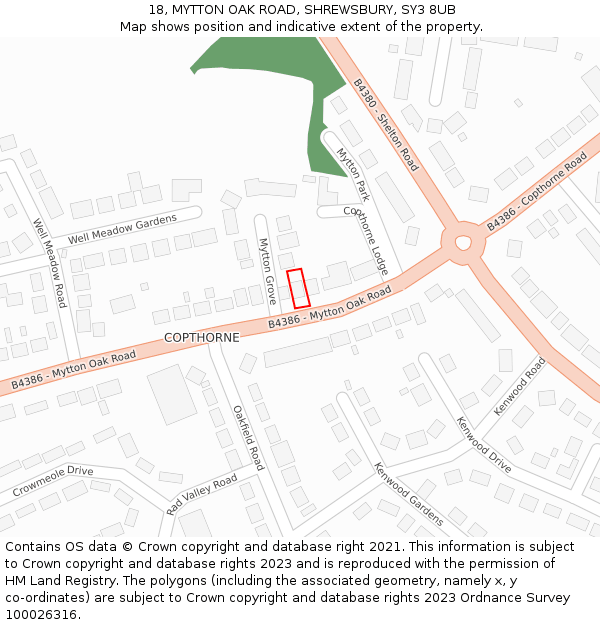 18, MYTTON OAK ROAD, SHREWSBURY, SY3 8UB: Location map and indicative extent of plot