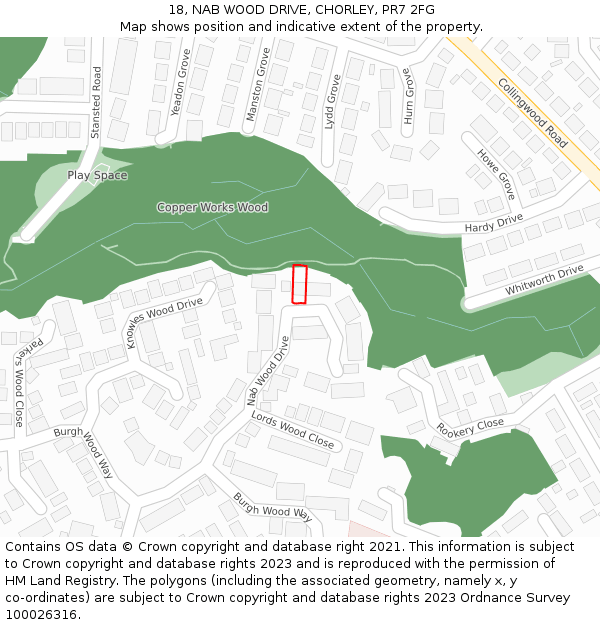 18, NAB WOOD DRIVE, CHORLEY, PR7 2FG: Location map and indicative extent of plot