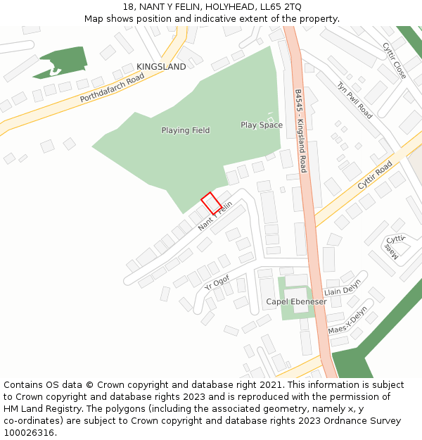 18, NANT Y FELIN, HOLYHEAD, LL65 2TQ: Location map and indicative extent of plot