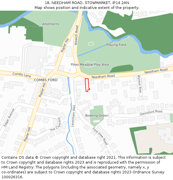 18, NEEDHAM ROAD, STOWMARKET, IP14 2AN: Location map and indicative extent of plot