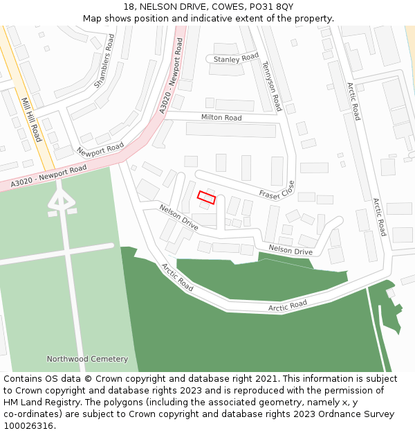 18, NELSON DRIVE, COWES, PO31 8QY: Location map and indicative extent of plot