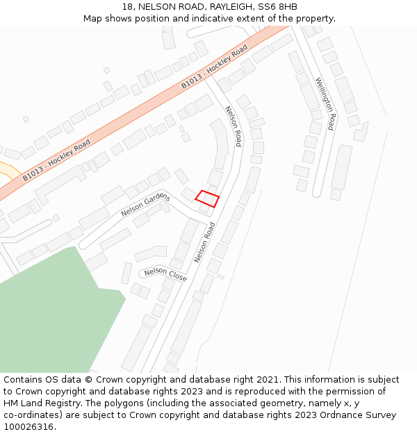 18, NELSON ROAD, RAYLEIGH, SS6 8HB: Location map and indicative extent of plot