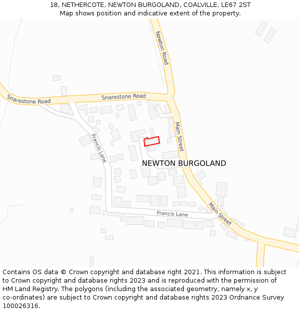 18, NETHERCOTE, NEWTON BURGOLAND, COALVILLE, LE67 2ST: Location map and indicative extent of plot