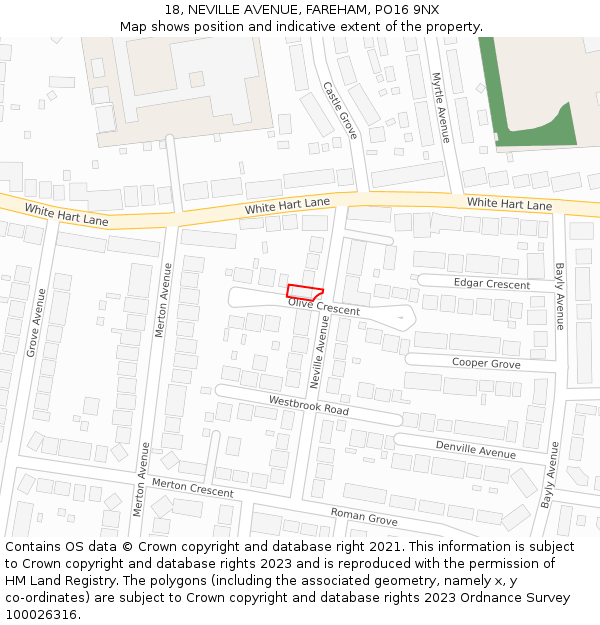 18, NEVILLE AVENUE, FAREHAM, PO16 9NX: Location map and indicative extent of plot