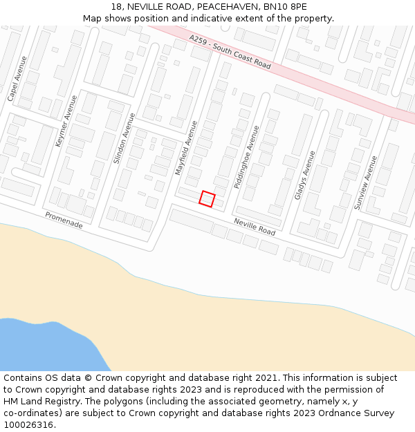 18, NEVILLE ROAD, PEACEHAVEN, BN10 8PE: Location map and indicative extent of plot