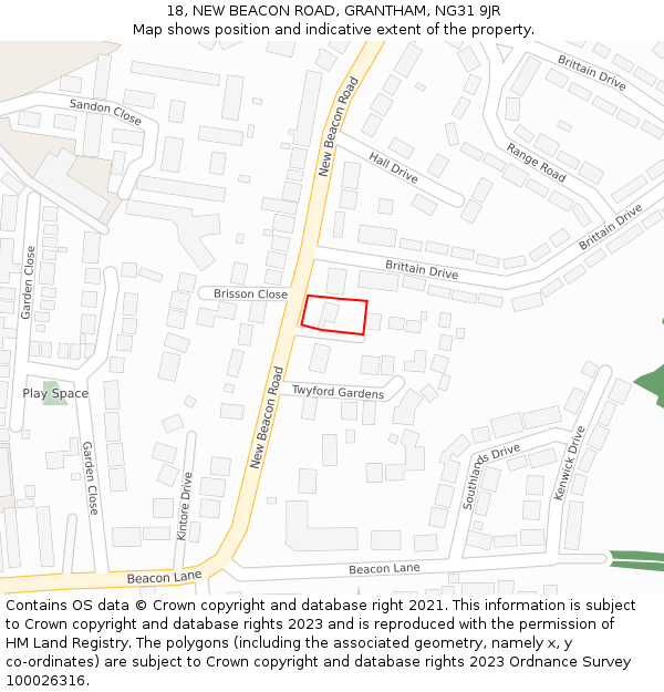 18, NEW BEACON ROAD, GRANTHAM, NG31 9JR: Location map and indicative extent of plot