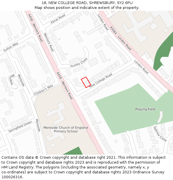 18, NEW COLLEGE ROAD, SHREWSBURY, SY2 6PU: Location map and indicative extent of plot