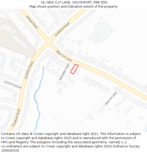 18, NEW CUT LANE, SOUTHPORT, PR8 3DN: Location map and indicative extent of plot