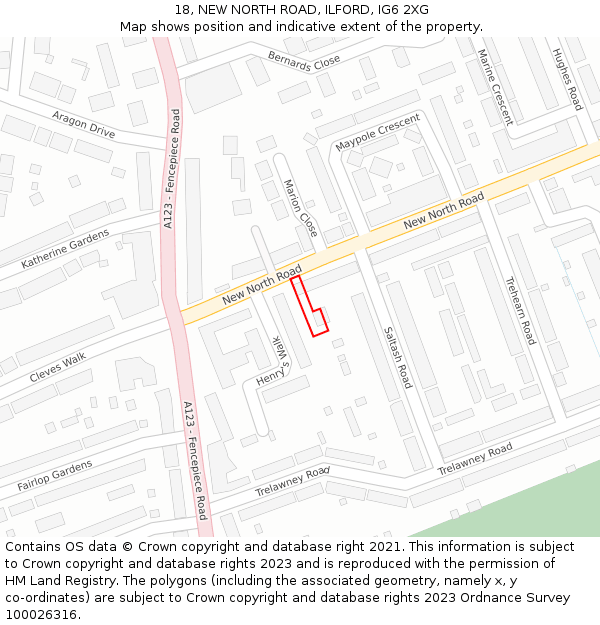 18, NEW NORTH ROAD, ILFORD, IG6 2XG: Location map and indicative extent of plot
