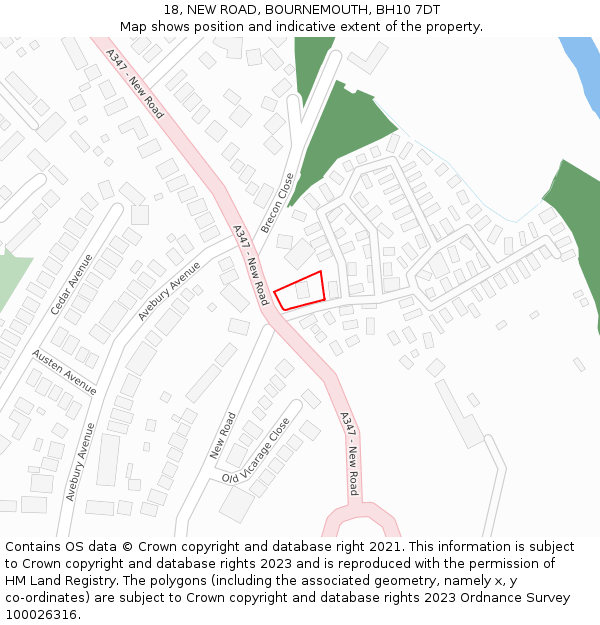 18, NEW ROAD, BOURNEMOUTH, BH10 7DT: Location map and indicative extent of plot